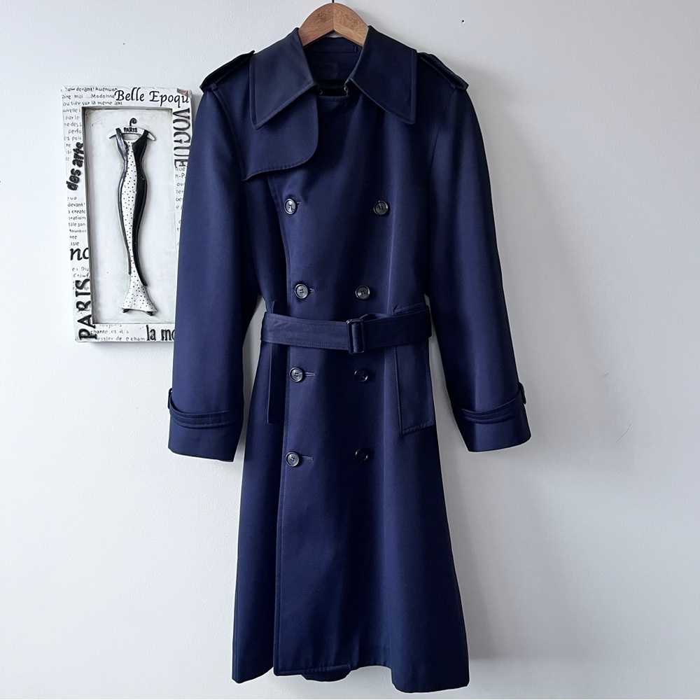 Men's Gleneagles Classic Double-Breasted Navy Blue Belted Trench Coat Size 36 S